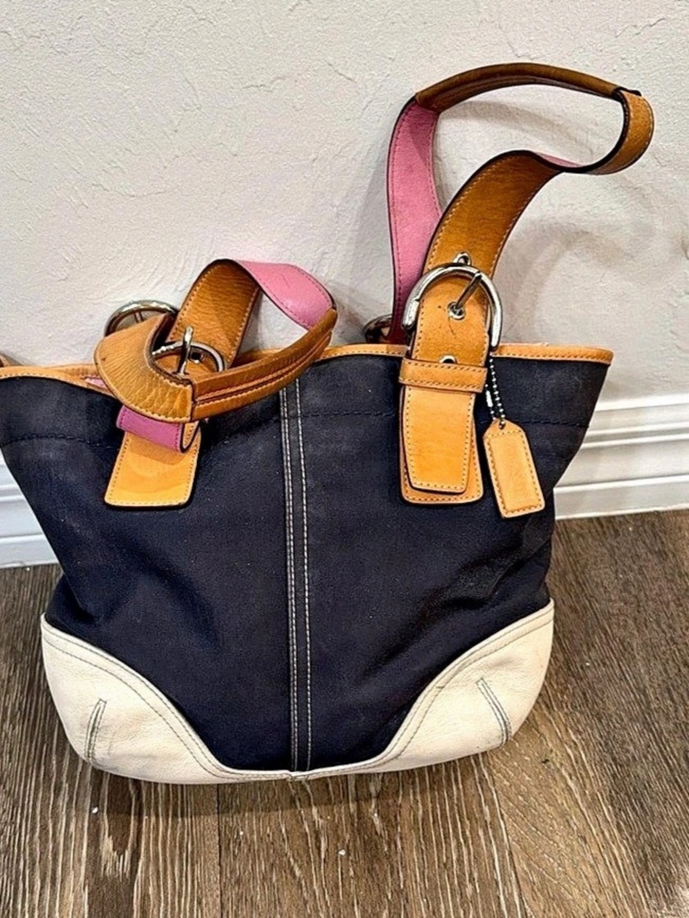 Coach Soho Hampton Mini Canvas/Nylon Tote Y2K black white pink L2J-9